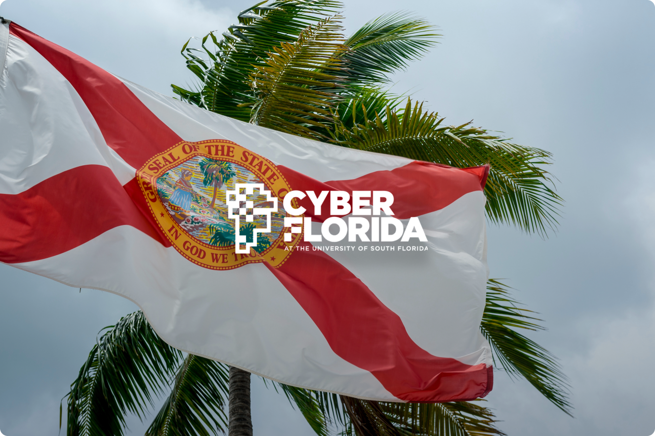 The flag of the State of Florida with the CyberFlorida FirstLine logo